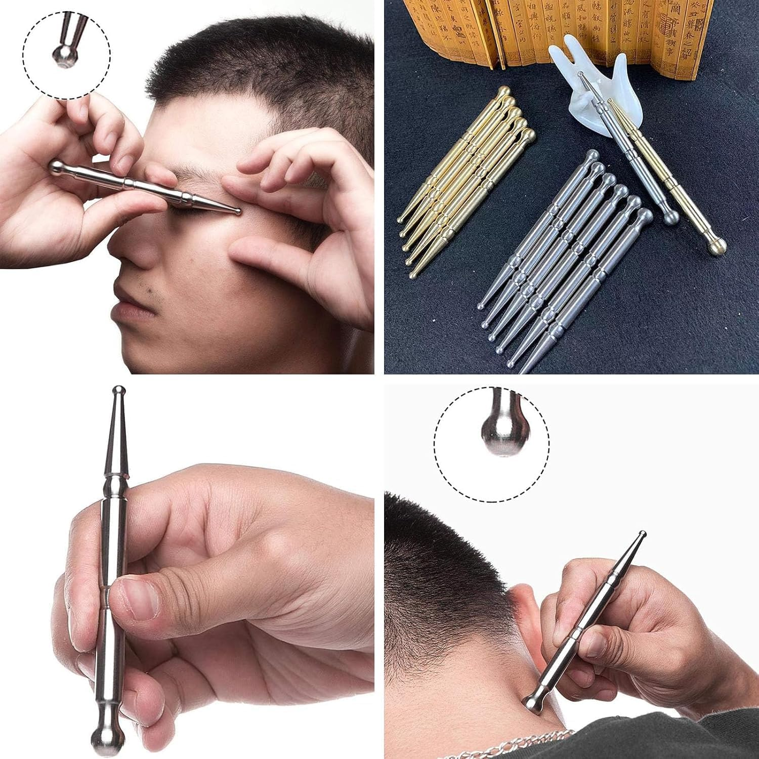 1Pc Dual Head Reflexology Acupuncture Pen,Facial Reflexology Massage Pen Stainless Steel Manual Acupuncture Pen,Stainless Steel Dual Head Body Point Probe Pen,Stainless Steel Auricular Point Probe Pen