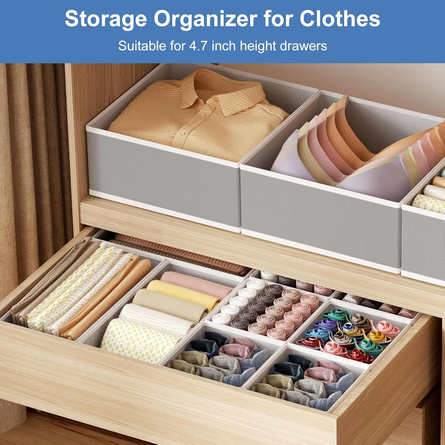 Doublecare 12 Pack Clothes Drawer Organizer, Foldable Drawer Organiser Clothes, Underwear Organiser for Clothes, Pants, Skirts, Socks, Underwears, Baby Clothing, Towel (Grey) image number 2