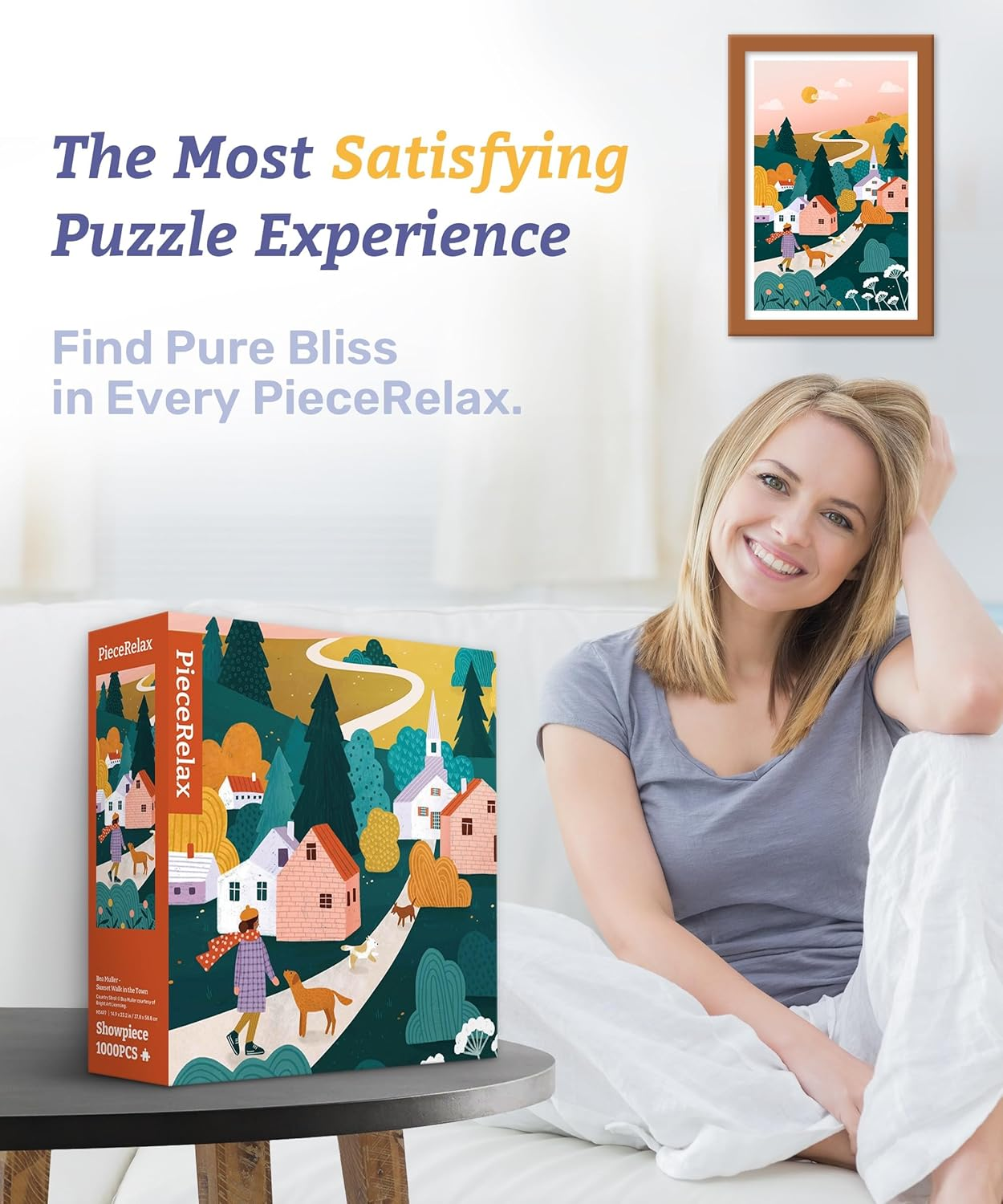 Piecerelax Plastic Jigsaw Puzzles for Adults 1000 Pieces Bea Muller - Sunset Walk in the Town Most Satisfying Table Games and Gifts No Puzzle Mat Required [H3497]