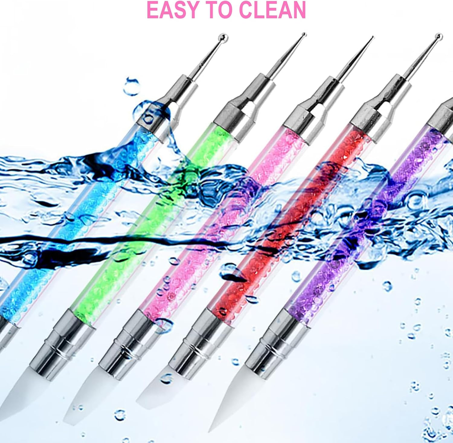 10 Pieces Silicone Nail Art Brushes Nail Art Set with Silicone Brush, Dotting Tool and 3D Gel Brush, Double Head Sculpting Pen for Manicure image number 1