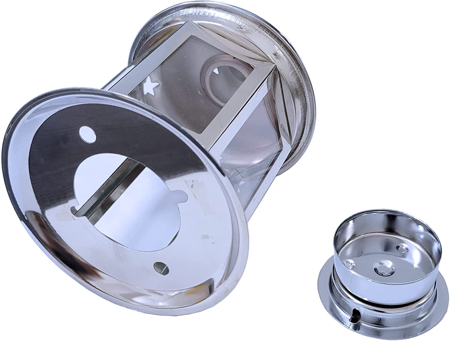 2 Pcs European Design Antique Glass Hanging Candle Lanterns with Stars Metal Frame Candlestick Holder Night Lamp, Romantic Xmas Wedding Party Decoration (Bronze) - Gold image number 5