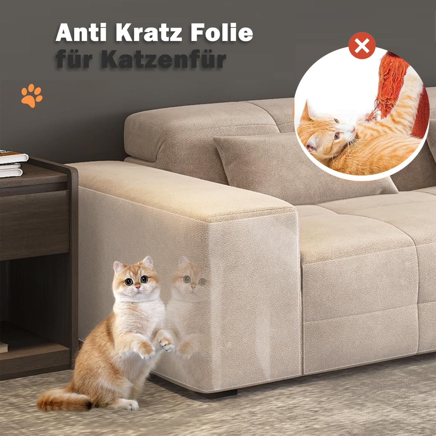 Scratch Protection Cat Tape, 20 Cm X 500 Cm Sofa Scratch Protection Pad with Self-Adhesive, Scratching Pads for Cats with Self-Adhesive Cat Scratch Protection Film, Furniture Protection, Scratch Pads image number 3