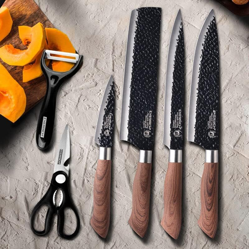 6 PCS Non-Stick Coating Finish Kitchen Knife Knives Set, Chef Knife 8'', Carving Knife 8'', Small Cleaver 8'', Paring Knife 3.5'', Scissors image number 4