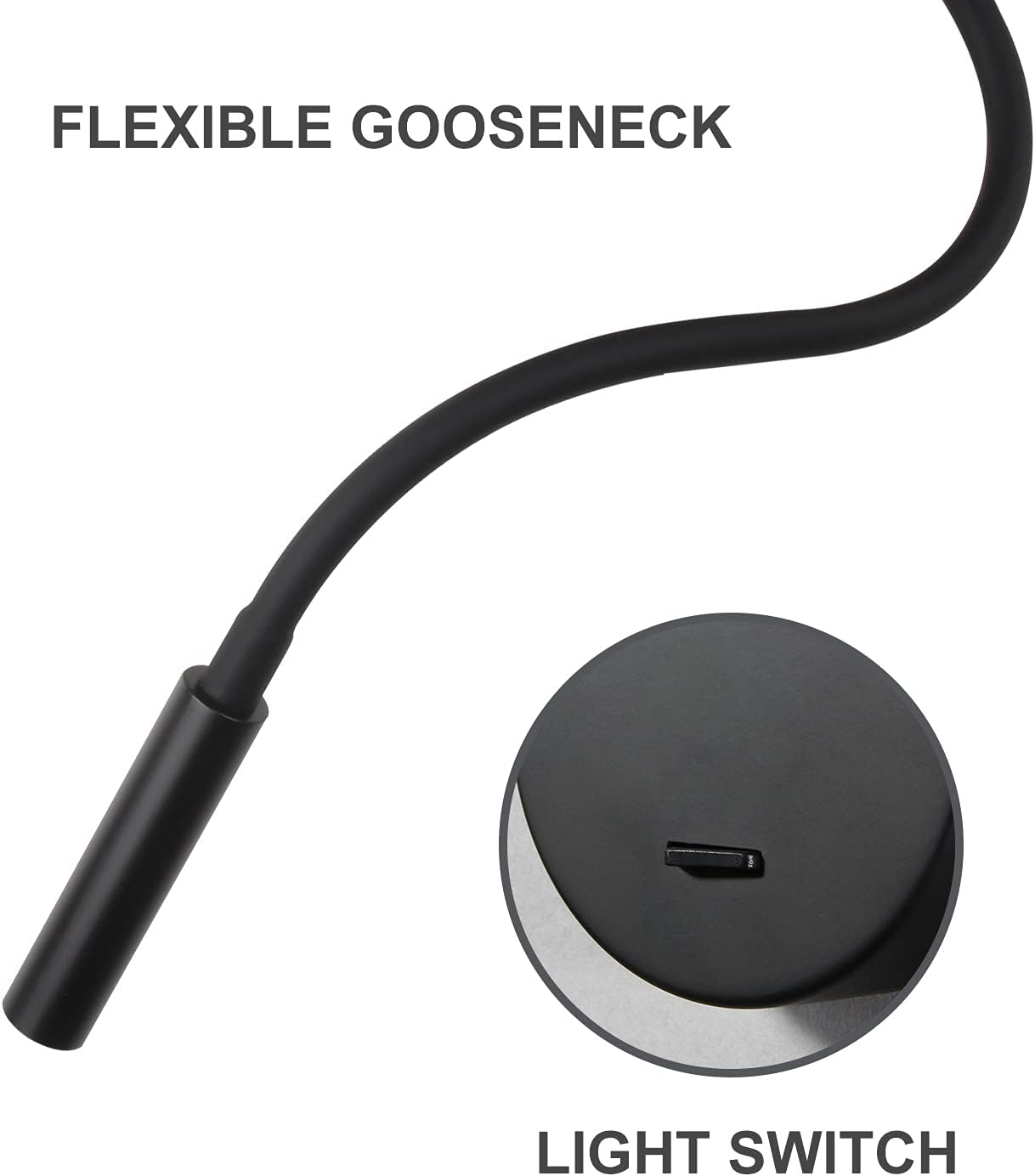 Wall Reading Lamp, DAWALIGHT Reading Light Wall Mounted 2 Pack Flexible 400Mm Gooseneck Lighting LED 3W 3000K Bedside Wall Lamp with Switch for Bedroom Living Room Books, Black image number 1