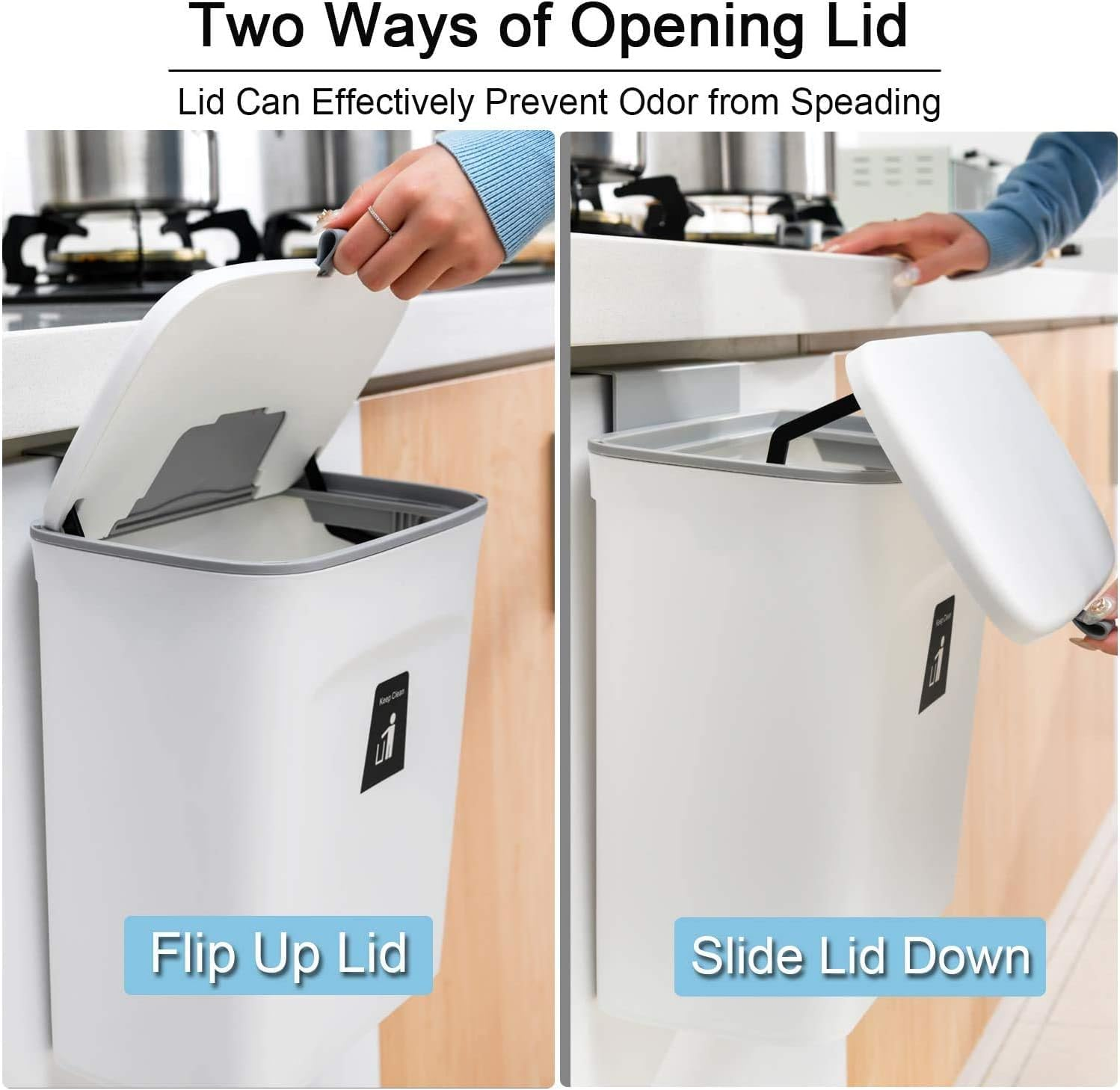 Fohouse Kitchen Compost Bin for Counter Top or under Sink, Hanging Small Trash Can with Lid for Kitchen Cabinet Door, under Sink Garbage Can for Bathroom, Wall Mounted Counter Waste Compost Bin(White) image number 3