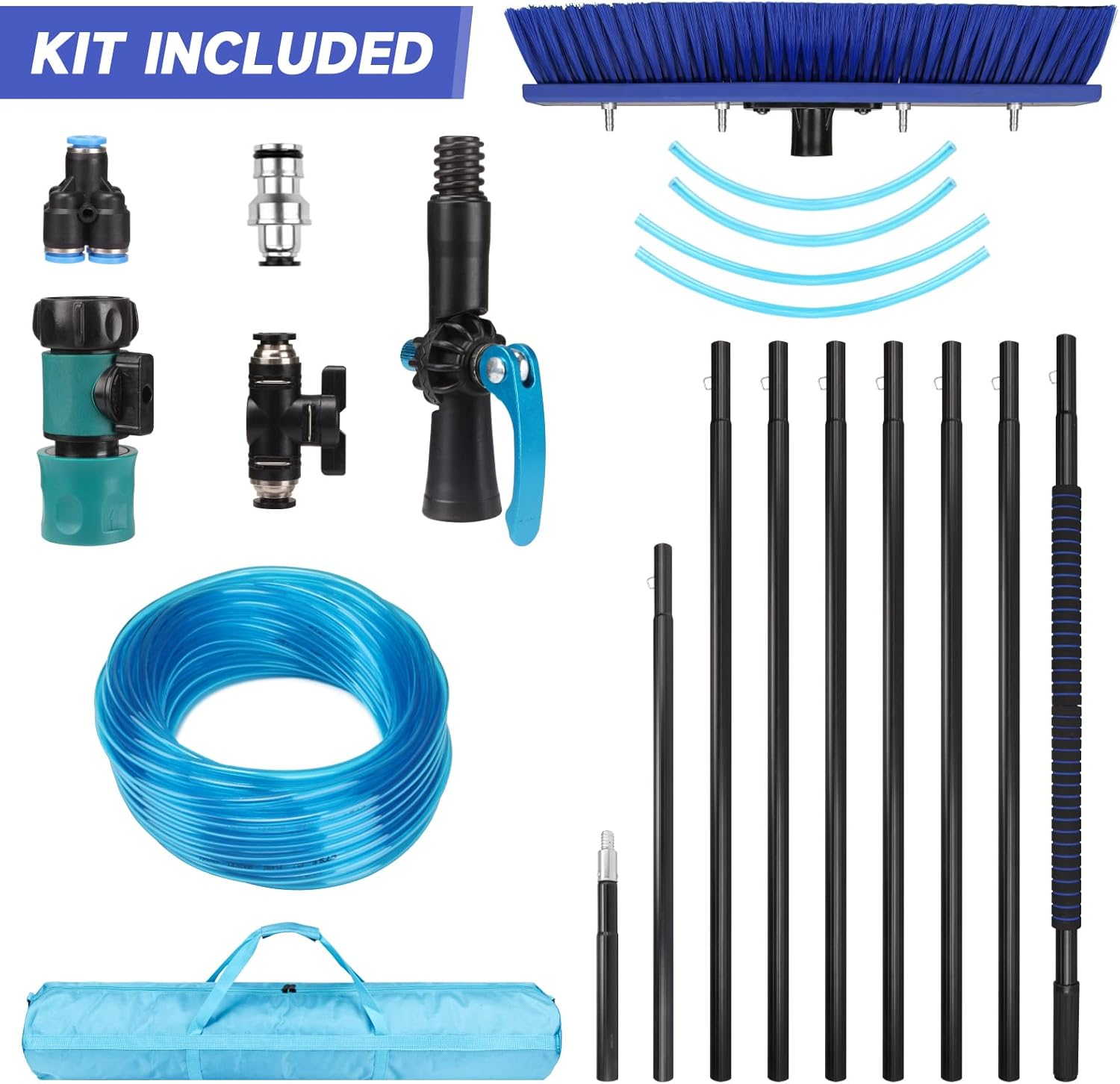 Water Fed Pole Kit, Window Solar Panel Cleaning Kit, 12M Window Washing Cleaner Equipment, Outdoor Windows Glass Water Brush Cleaner Tool image number 4