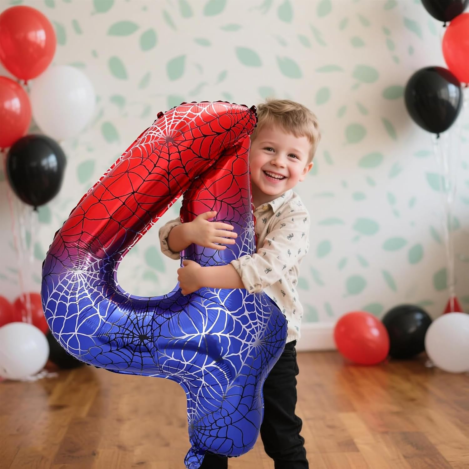 100Cm (40Inch) Spider Theme Printed Number Balloons,Ideal for Themed Events, and Halloween, Red Blue Foil Number Balloon for Birthday, Theme Party Supplies, Anniversary Decoration (Number 3) image number 1