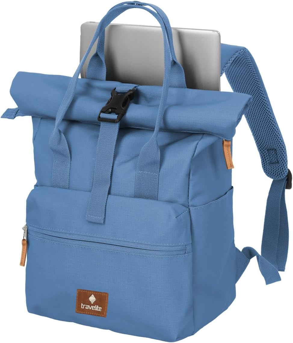 Travelite Hand Luggage Backpack, Laptop Backpack, 14 Inches, Basics Short Handle Rollup, Travel Backpack Rolltop Function - Denim image number 5