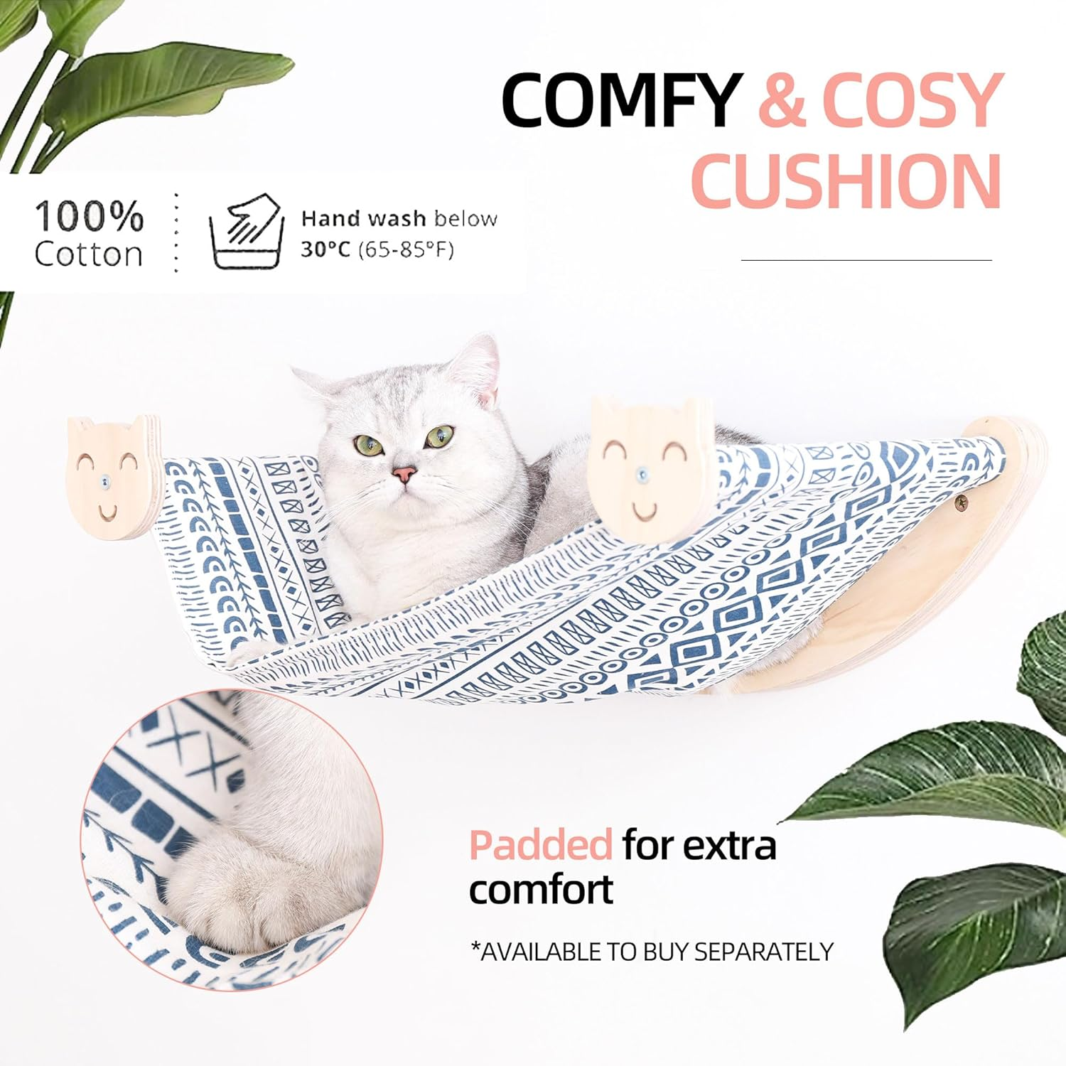 MIUZMORE Cat Furniture, Cat Wall Perch, with 2 Cat Step 2 Fabrics for Hammock - Cat Bed Wall Mounted - Cat Shelves and Perches for Wall - Climbing for Cats image number 2