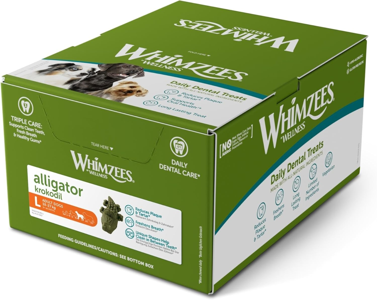 WHIMZEES Alligator Dental Dog Treats, Bulk Box, Large (18-27Kg Dogs), Natural Daily Dental Chews (30 Count) image number 4