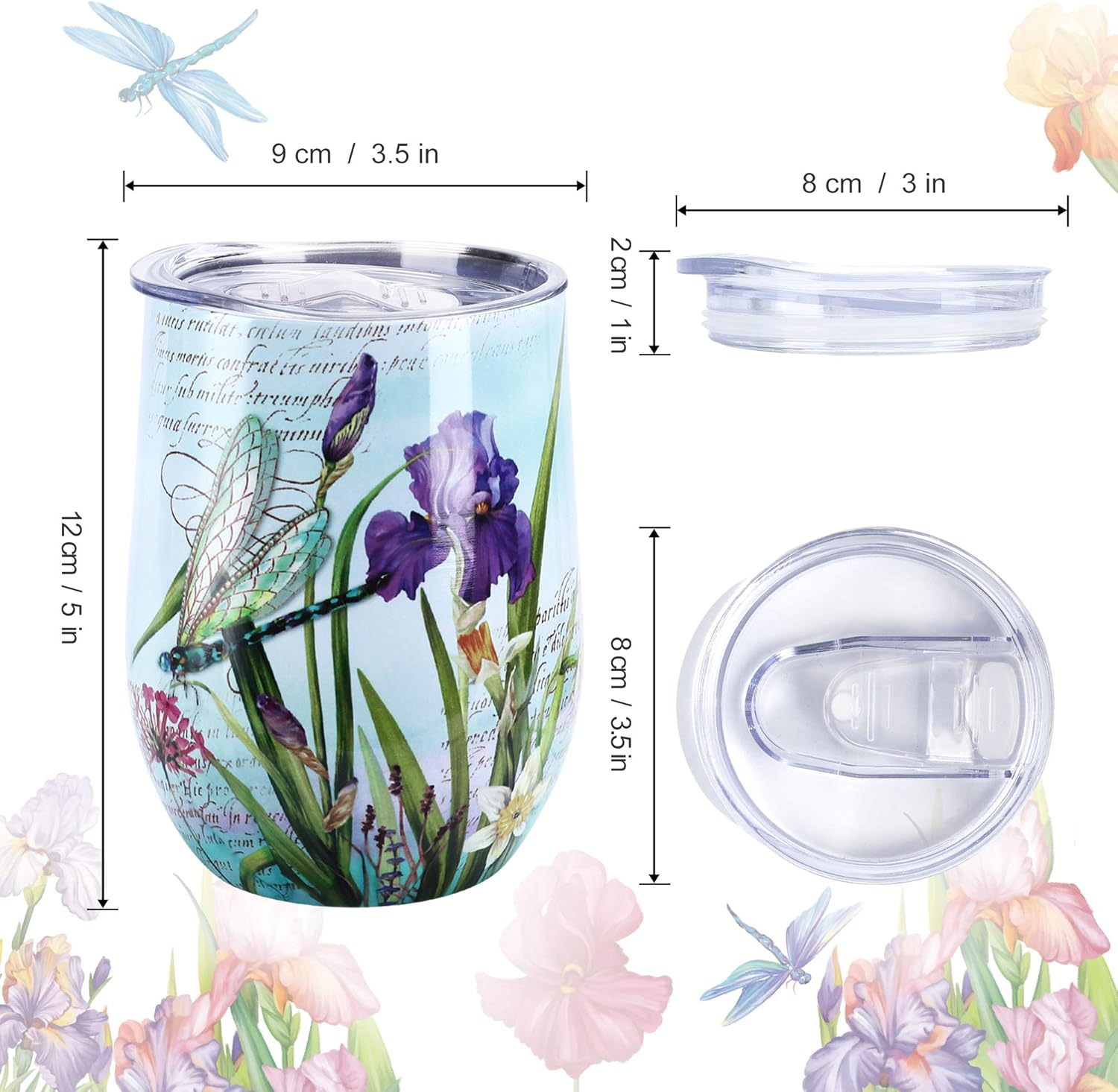 Nymphfable 12Oz Stainless Steel Wine Tumbler with Straw and Lid Dragonflies Insulated Wine Glass Double Wall - Multi-Pineapple image number 2