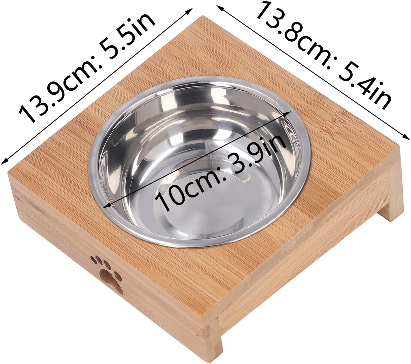 Esenlong Pet Feeding Bowl, Elevated Cat Feeding Bowl, Non-Slip Stainless Steel Feeding Bowl with Bamboo Wood Stand for Cats and Dogs (Single Bowl) image number 3