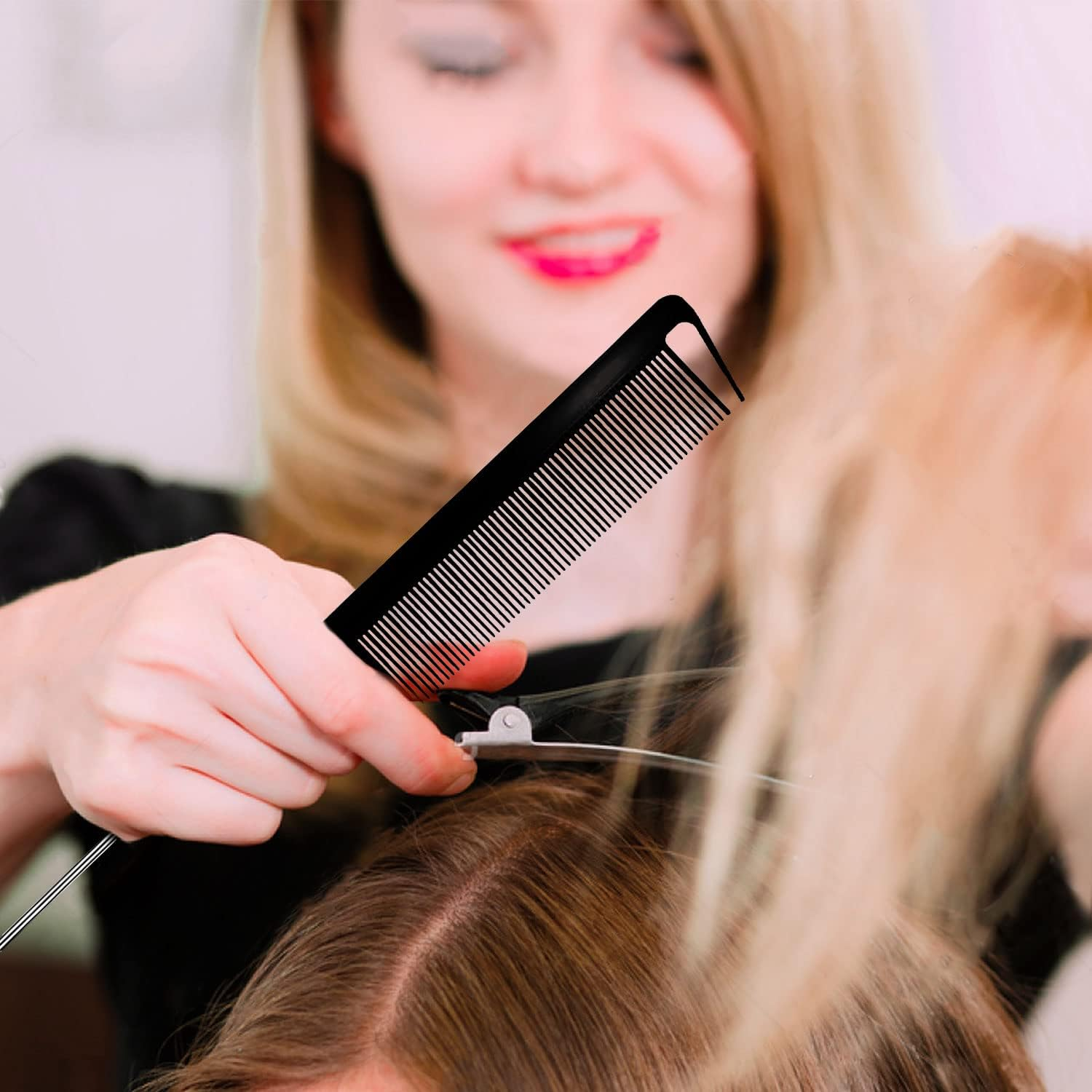 5 Pcs Detangling Brush Set Cushion Nylon Bristle Shampoo Brush Dual Edge Teasing Comb (Black-1) image number 6