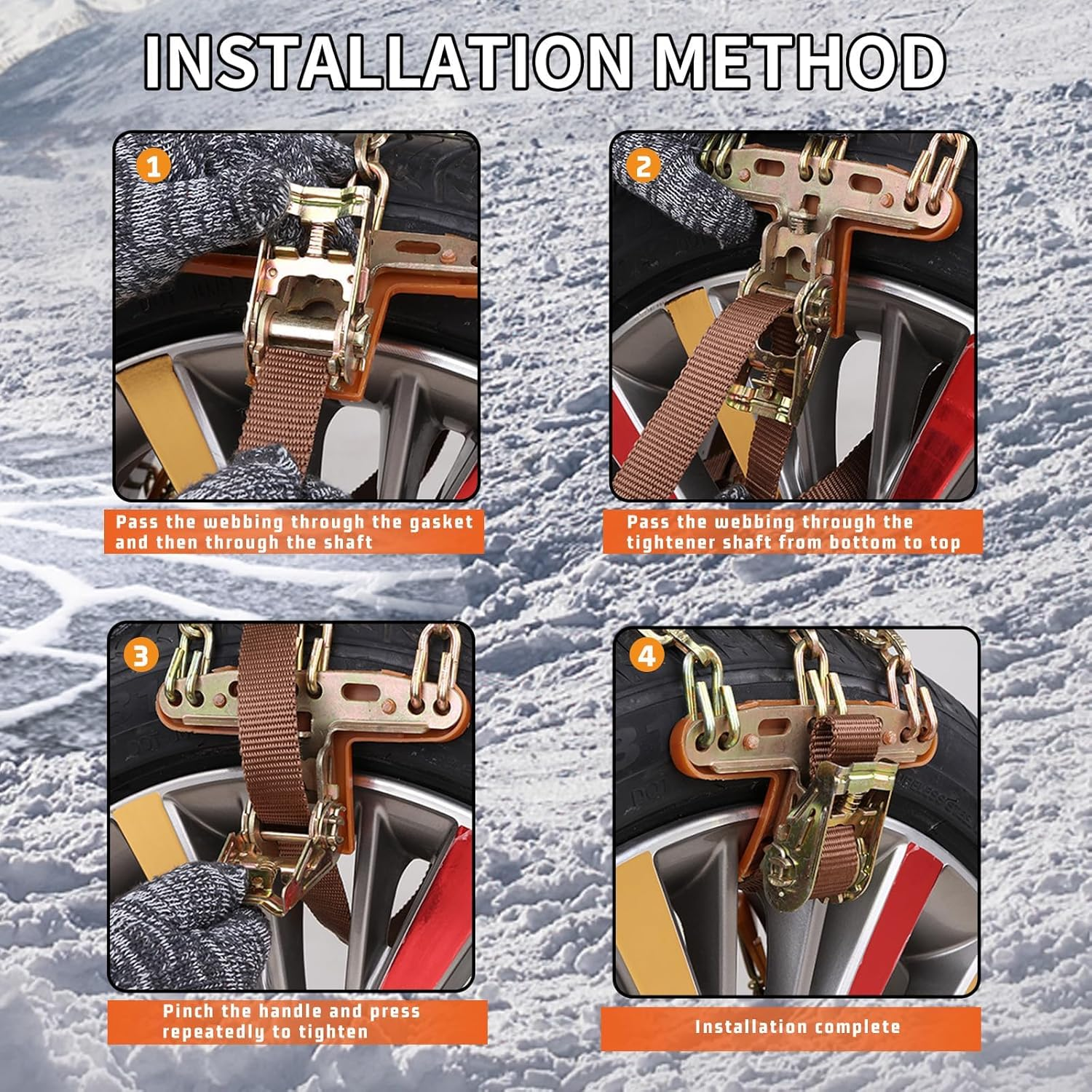 Heavy Duty 8-Pack Snow Chains ，Universal Fit for Cars, 4Wds & Suvs ，Tyre Width 175-265Mm (6.8-10.4 Inch) image number 5