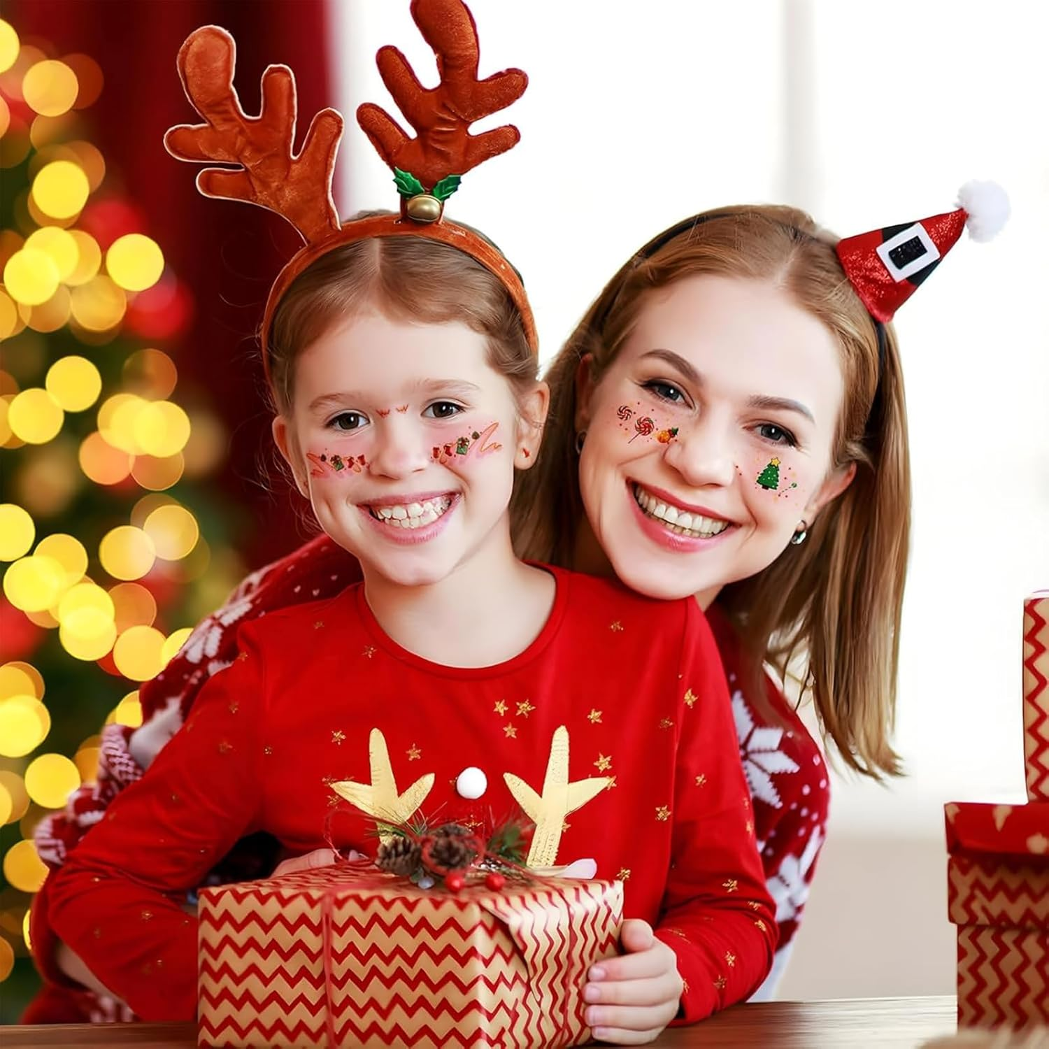 Itadaku 12 Sheets Christmas Temporary Face Tattoos, Cartoon Santa Claus, Snowman, Tree, Gingerbread Man, DIY Holiday Decorations image number 2