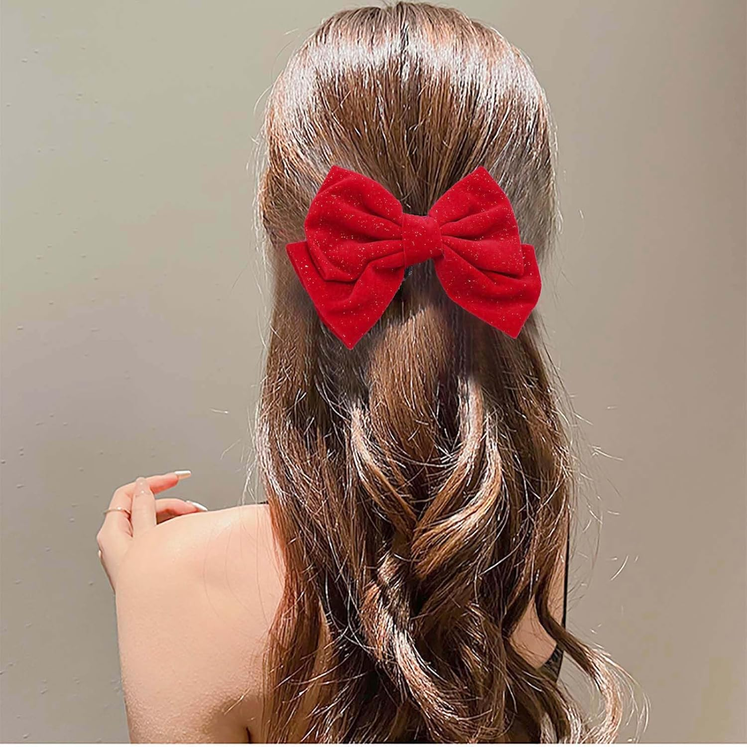 Red Hair Bows for Women Glitter Bow Hair Clips Velvet Bow Clips Cute Hair Bow Clips French Hair Band Prom Bows Party Wedding Barrette Bowknot Black image number 5