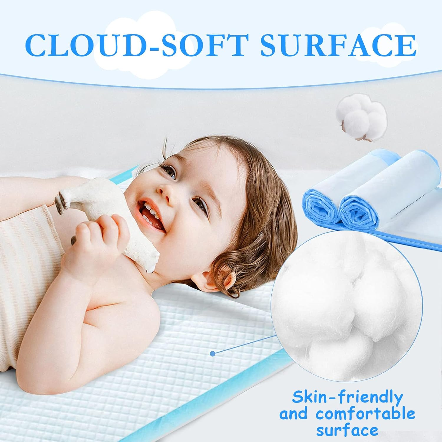 100 Pack Disposable Changing Pads for Baby - Waterproof Portable Diaper Changing Pad - Newborn Pads Soft Breathable Waterproof Leak Proof Quick Absorb Drying Protector Mat - 17 X 13 Inches image number 3