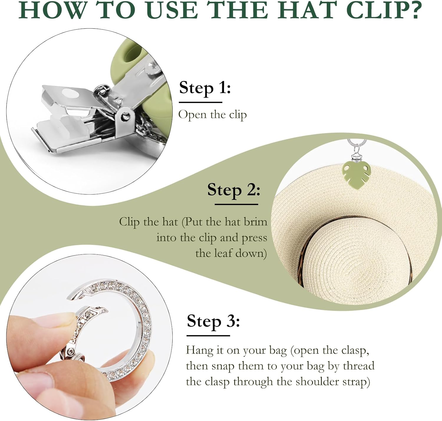 QUYANGCHIFENG 2Pcs Hat Clips for Travel on Bag, Silicone Hat Carrier for Backpack, Luggage, Bogg Bags, Protect Hat from Falling, Travel Woman (Green&Blue) image number 2