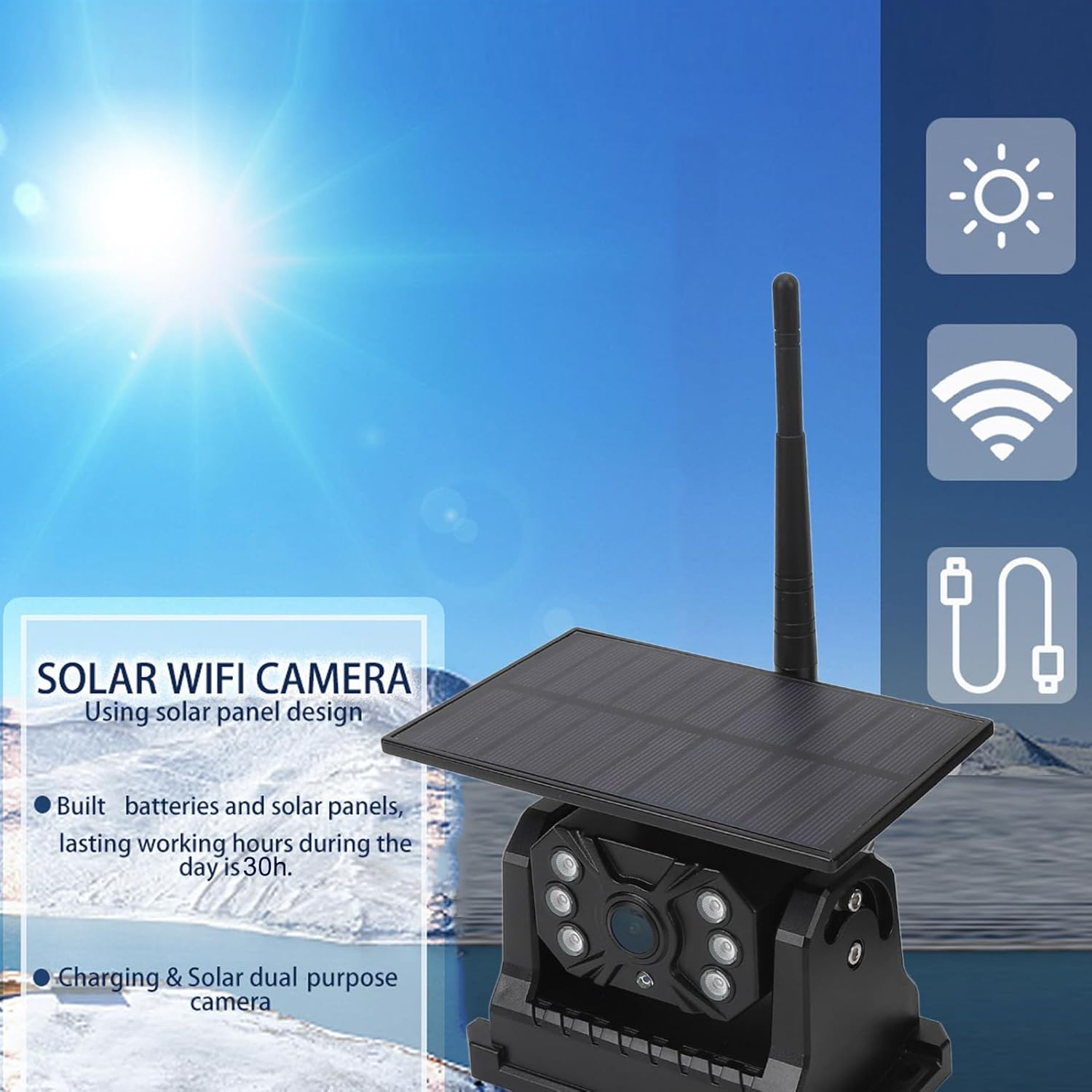 Magnetic Solar Wireless Backup Camera, HD 1080P 7'' DVR Monitor No Wiring Trailer Hitch Rear View Camera 10200 Mah Rechargeable Waterproof Night Vision Cameras for Truck Car SUV