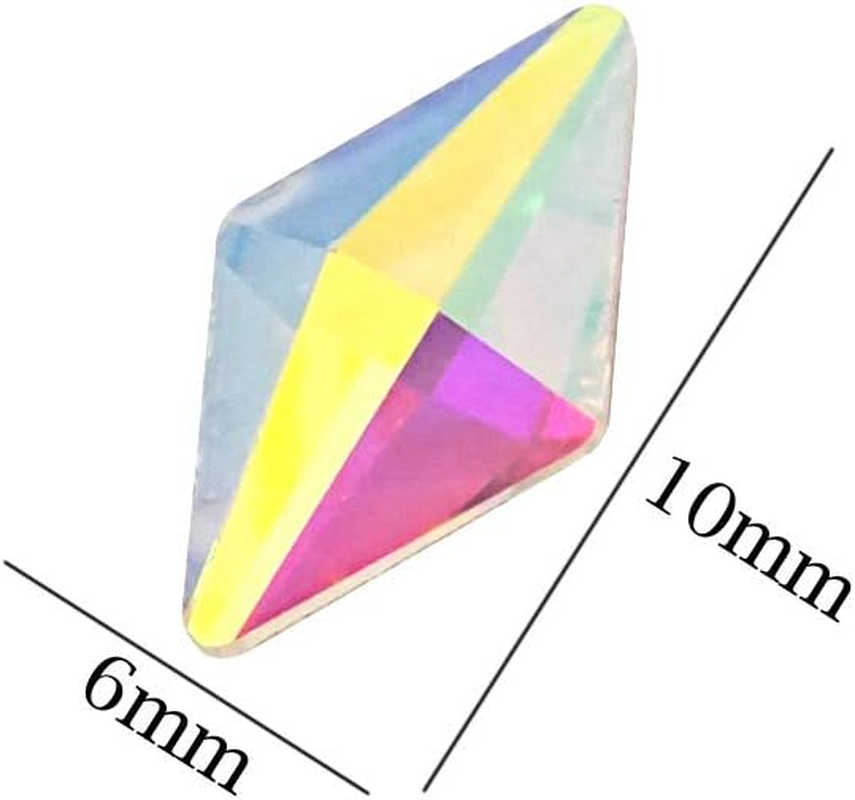 Honbay 100PCS 6X10Mm Crystal AB Flat Back Rhinestones Super Shiny Rhombus Gems for Nail Art, DIY Crafts, Phone, Clothes, Shoes and More image number 3
