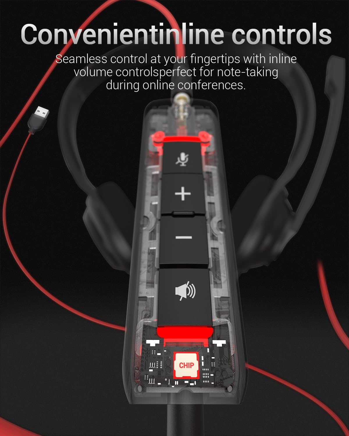 NUBWO HW02 USB Computer Headset with Clear Chat Microphone, Lightweight On-Ear Wired Headset for MS Teams, Skype, Webinars, Call Center and More (Black) image number 6