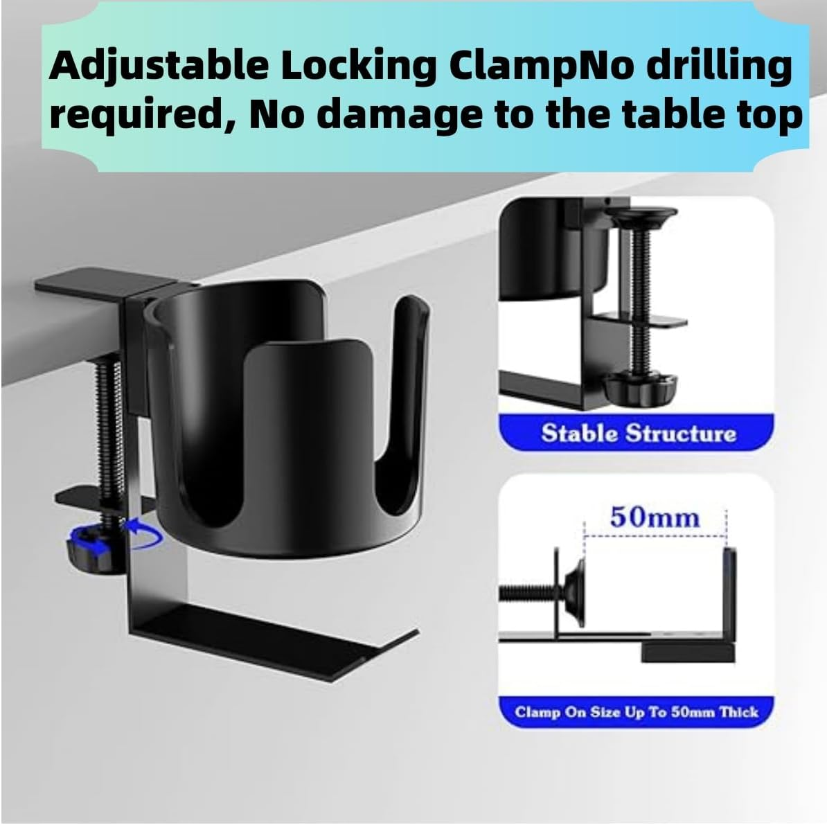 2 in 1 Desk Cup Holder with Headphone Hanger Holder,Adjustable Anti-Spill Tumbler Holder,For Desk or Table Clip on Tumbler Holder Nonslip Tableside Cup Holder,For Coffee Water Cups Headphone image number 4