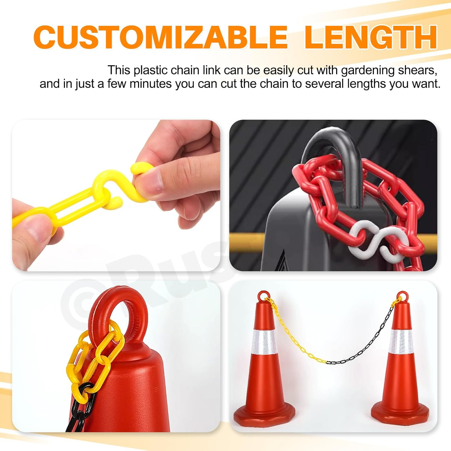 21Pcs Red and White Plastic Chain Links with Connector Hooks Plastic Chain Barrier Safety Barrier Chain for Crowd Control Construction Sites Parking Space Management - Red image number 6
