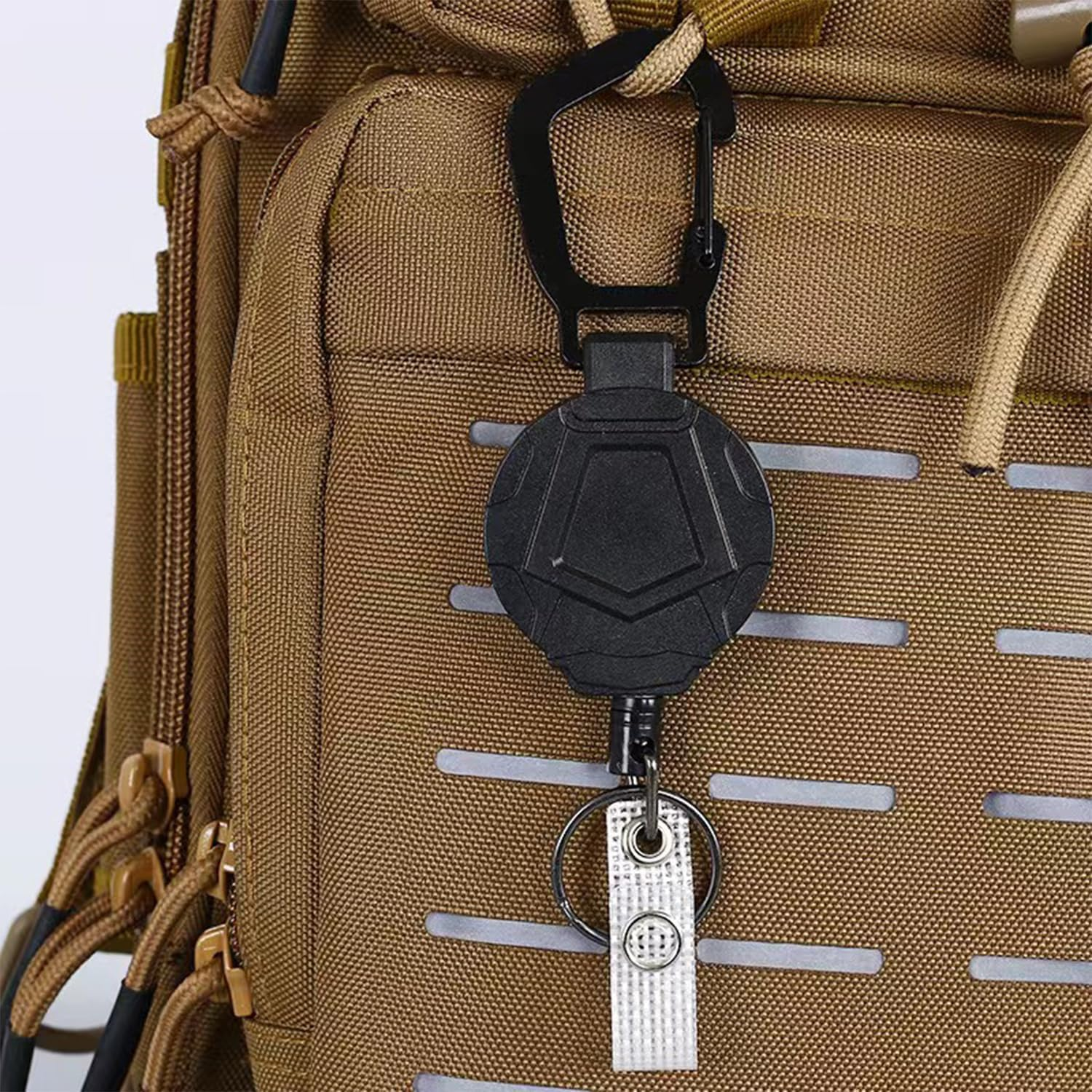 2 Pack Retractable Badge Holders Heavy Duty Carabiner Keychains with Tactical ID Card Holders with 31.5" Steel Retractable Cords Durable Polycarbonate ID Card Holder image number 3