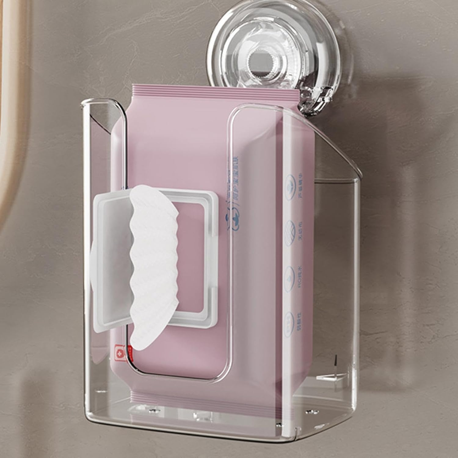 Wipes Dispenser for Bathroom | Suction Cup Clear No Punching Wall Mounted Wipes Box Flushable,Toilet Wipes Holder, Wipes Container for Bathroom Kitchen Bedroom - Transparent Gray image number 5