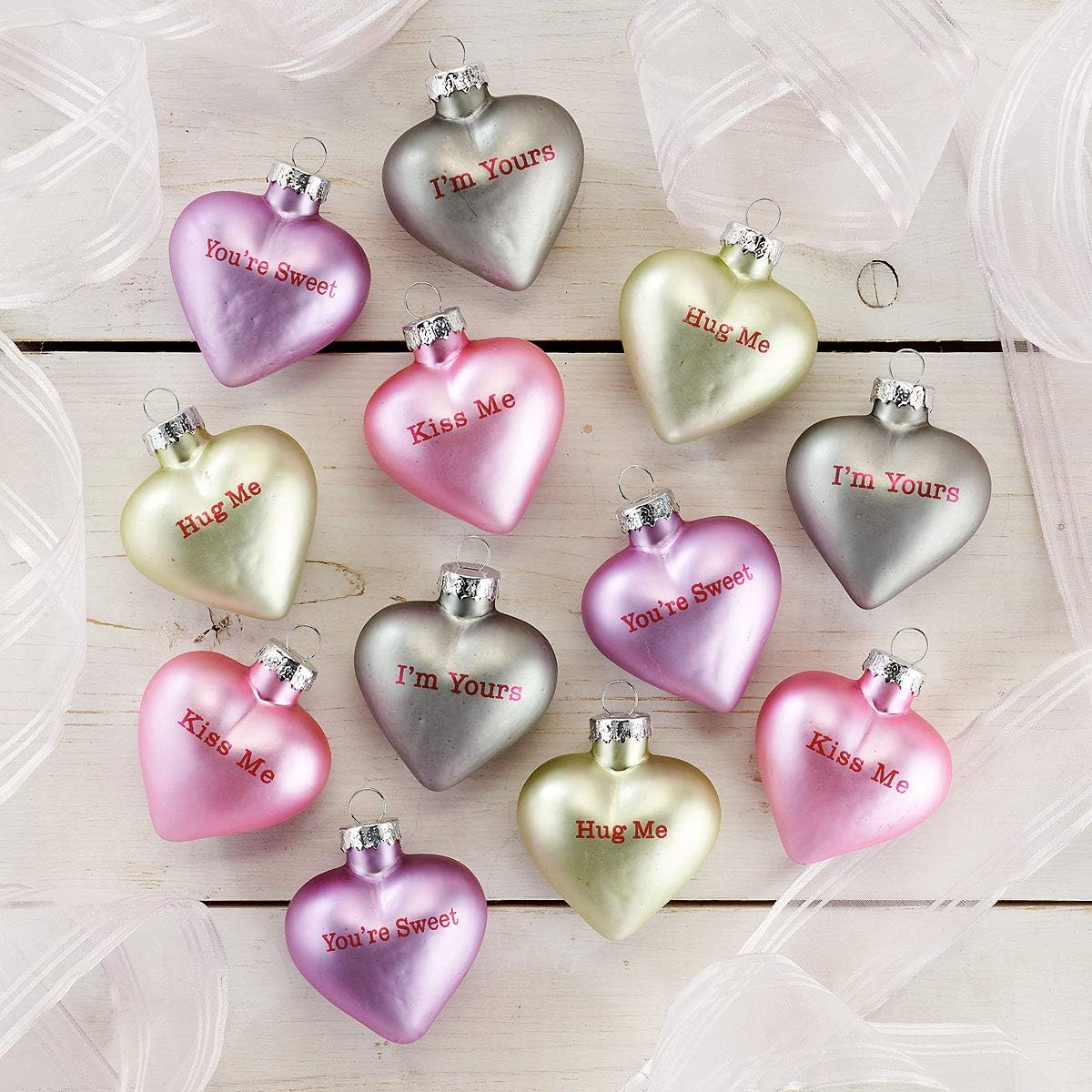 Lillian Vernon Candy Heart Glass Ornament- Blown Glass Valantines Day Hanging Ornaments, Set of 12 - Birds image number 4