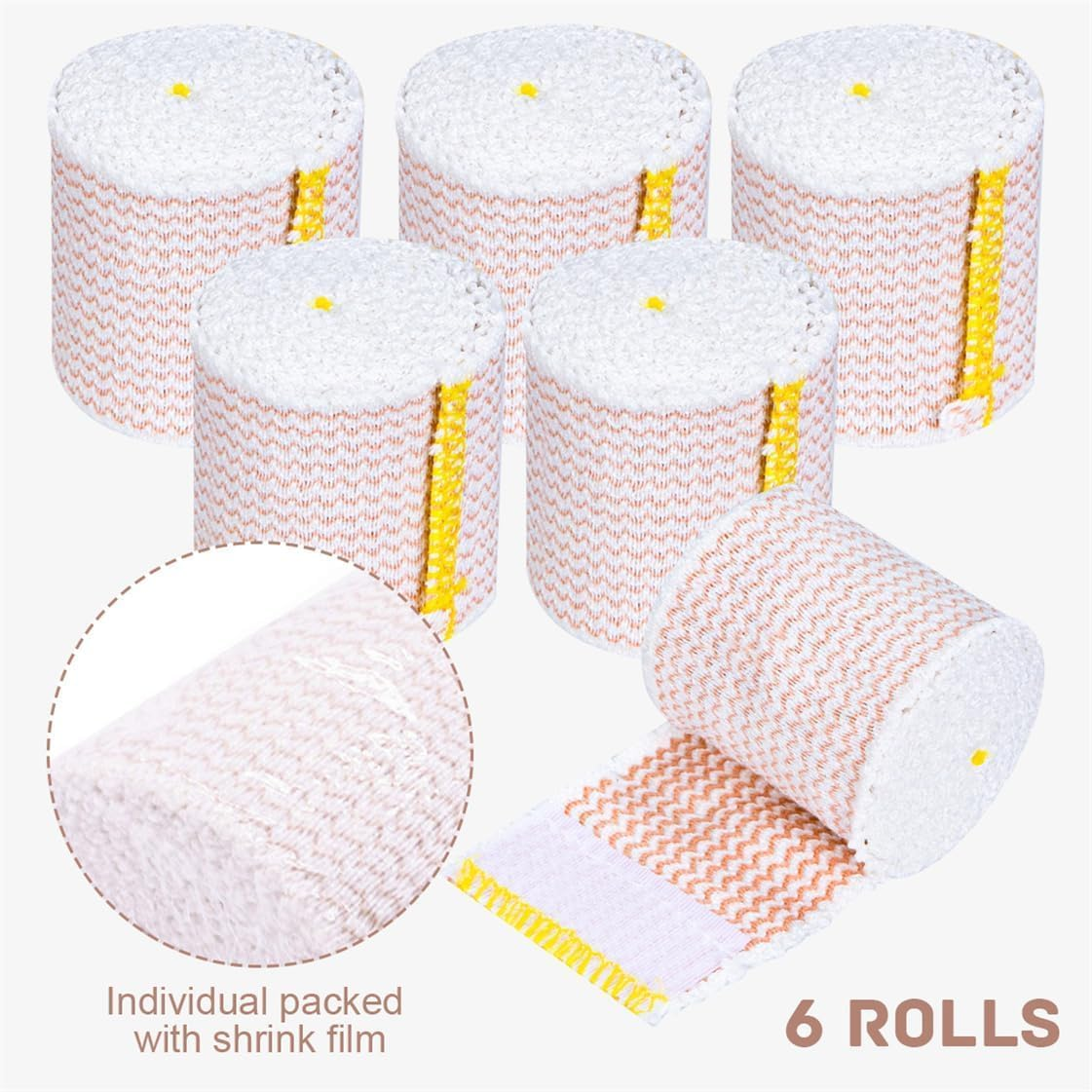 6Rolls Cotton Compression Bandage Wrap with Hook-And-Loop Closure image number 2