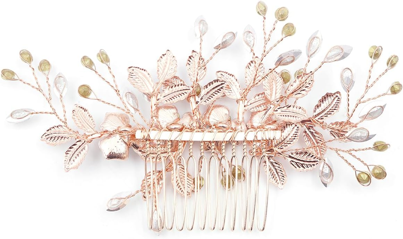 CENPEK Wedding Hair Pin for Women Rose Gold Rhinestone Wedding Hair Pin Handmade Floral Rhinestone Headpiece for Bride Bridesmaids Hair Pin image number 3