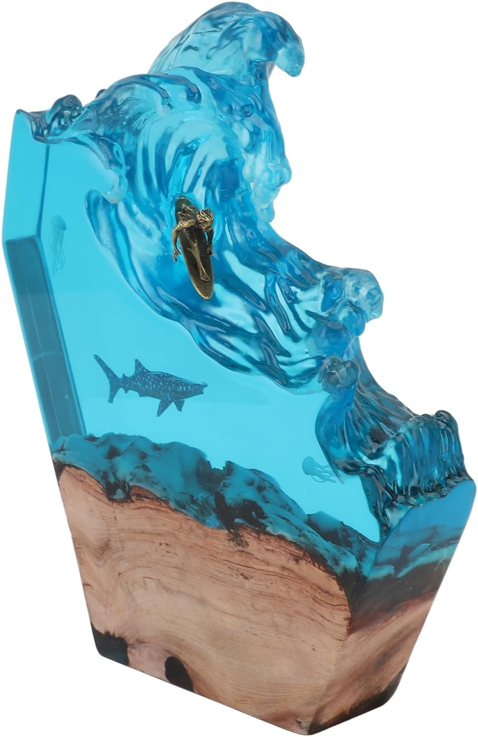 Jectse Ocean Surfing Night Light LED Resin Wood Handmade Bedside Table Lamp for Office Bedroom Decor, 6 Levels Brightness with USB Cable image number 4