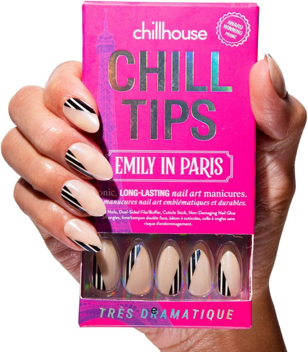 Chillhouse Relaxing Tips, Three Dramatique False Nail Kit (Almond) 24 Shapes & Sizes up to 3 Weeks Use Customizable Reusable Fit Founded by Latin Women Beauty, Autocuid