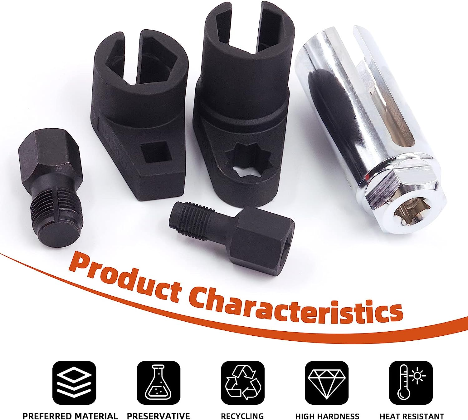 Tanstic 5Pcs Automotive Oxygen Sensor Socket Kit, Oxygen Sensor Offset Wrench Removal Tool and Thread Chaser Set with Storage Box for Vehicle image number 1