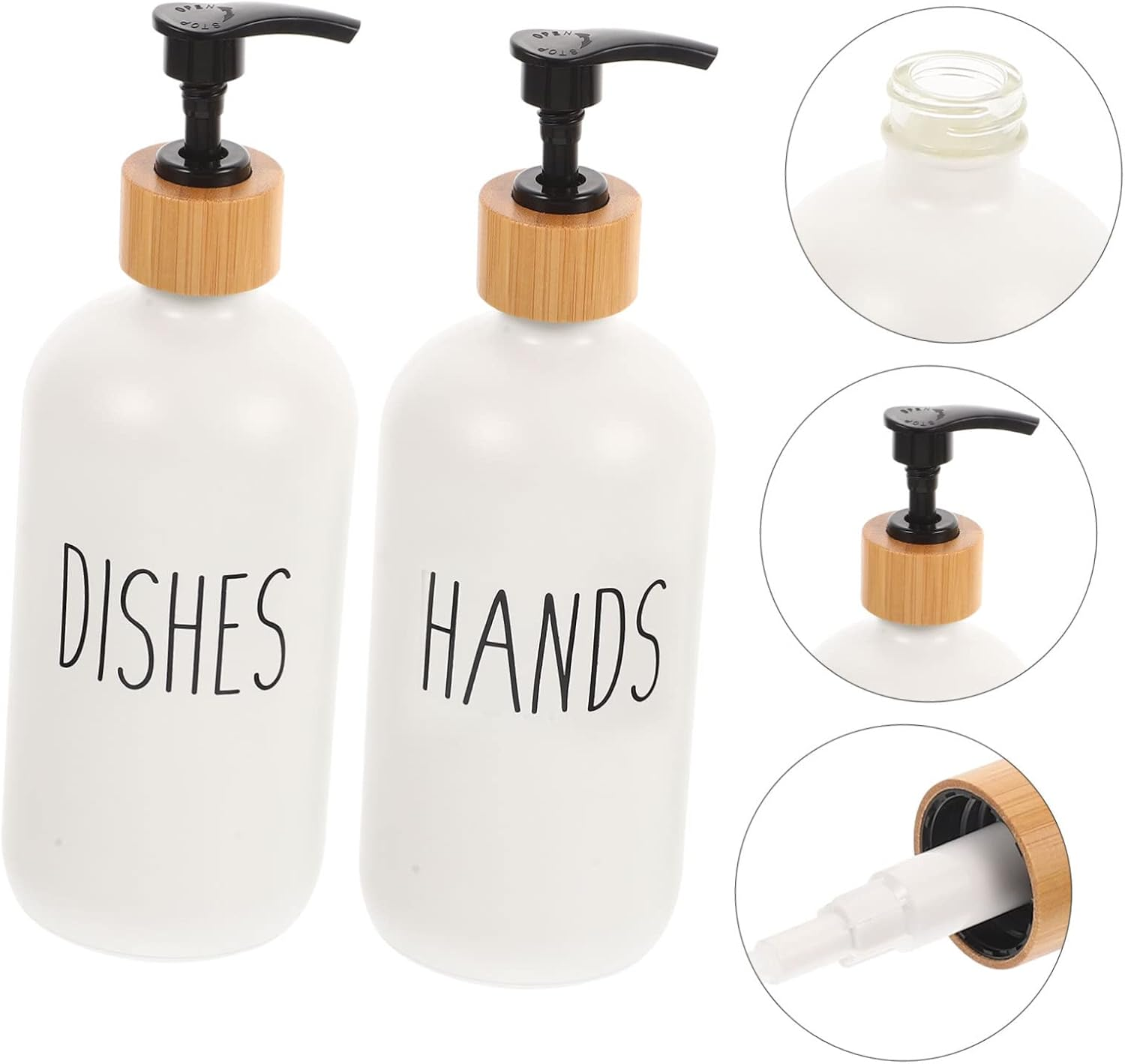 Glass Soap Dispenser Set 2Pcs 500Ml White Pump Bottles for Dish and Hand Soap Kitchen and Bathroom Use Pump image number 5