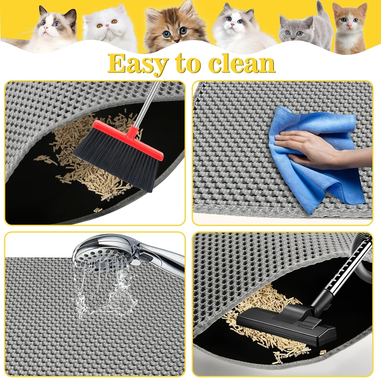 Cat Litter Tray Mat 75 X 55 Cm with Velcro Fastener and Large Hole Design, Cat Litter Mat, Double Waterproof and Non-Slip, Cat Litter Mat, Non-Toxic Material, Cat Litter Mat, Grey image number 5