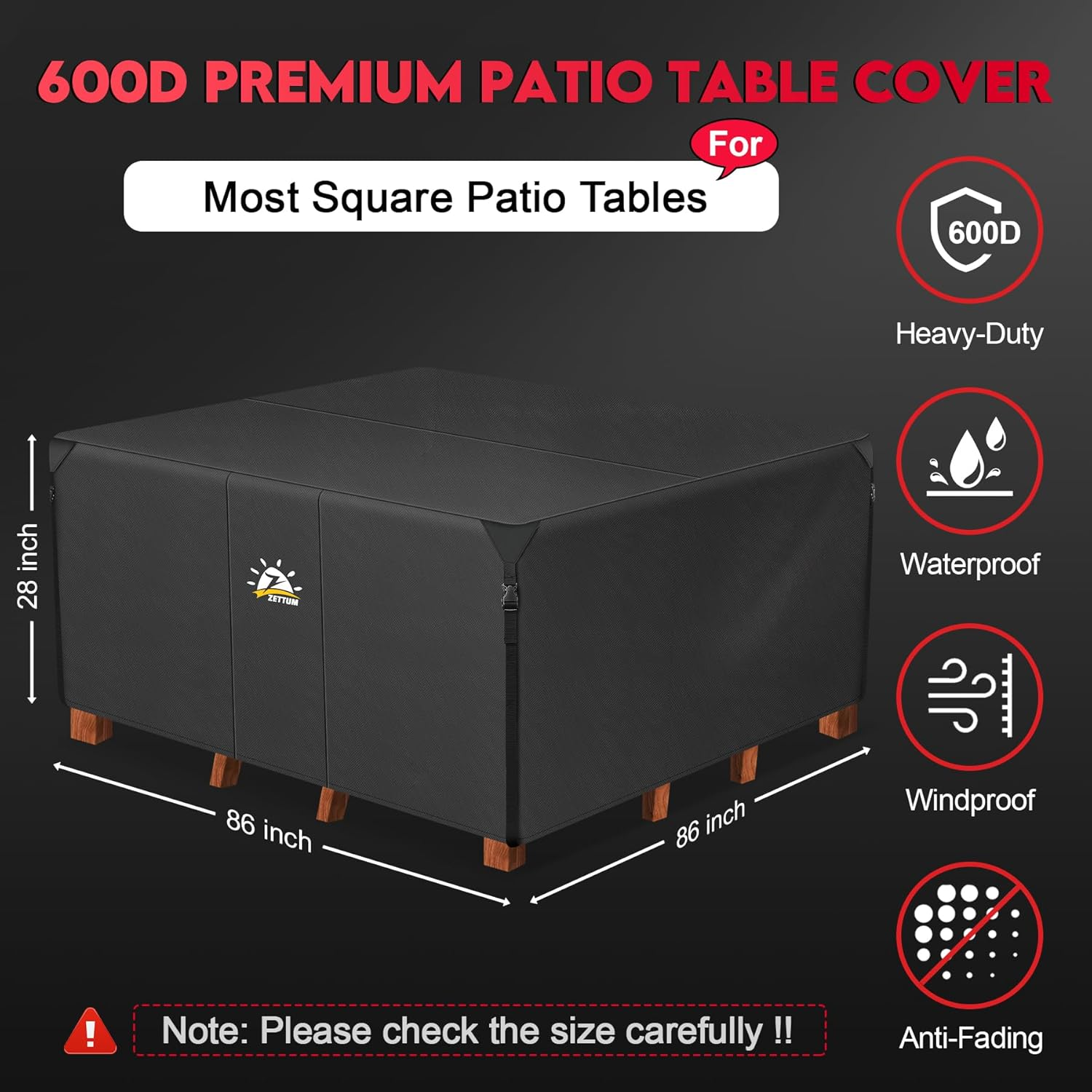 Zettum Patio Furniture Cover Square 221X221X73Cm / 86X86X28Inch - 600D Outdoor Table Cover Waterproof & Heavy Duty, Lawn Furniture Sofa Set Covers for outside Dining Table and Chairs Seating Combo image number 1