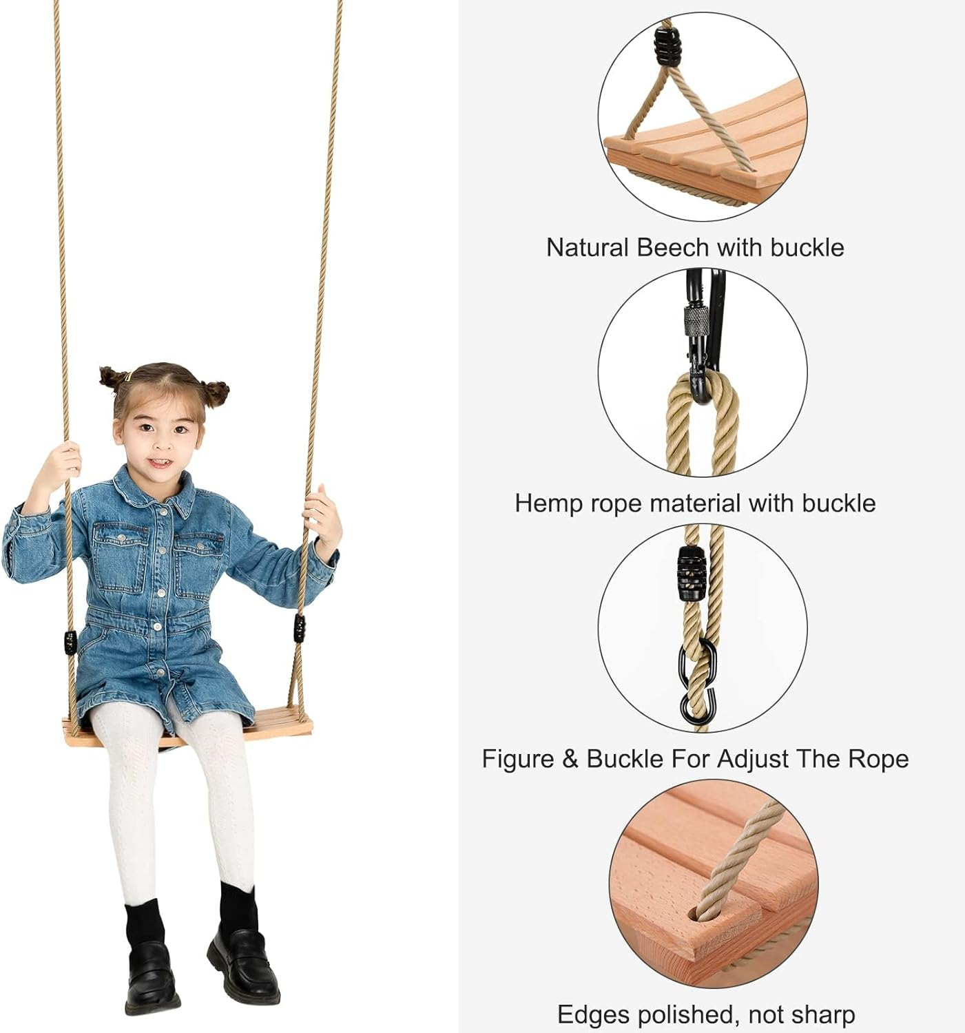 Classic Wooden Tree Swing Seat,Outdoor Tree Swing for Adults and Kids,Wooden Swing Seat with Strong Rope,Indoor/Outdoor Swing Seat for Garden, Patio, or Front Porch image number 1