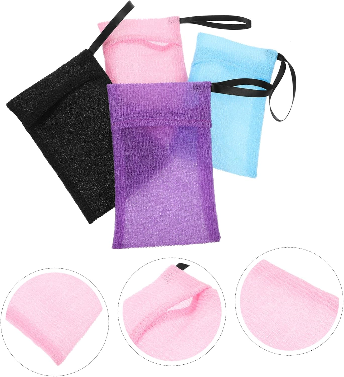 BIUDECO 4Pcs Shower Bag Soap Pouches for Bar Soap Shampoo Bar Bag Exfoliating Hanging Design image number 3