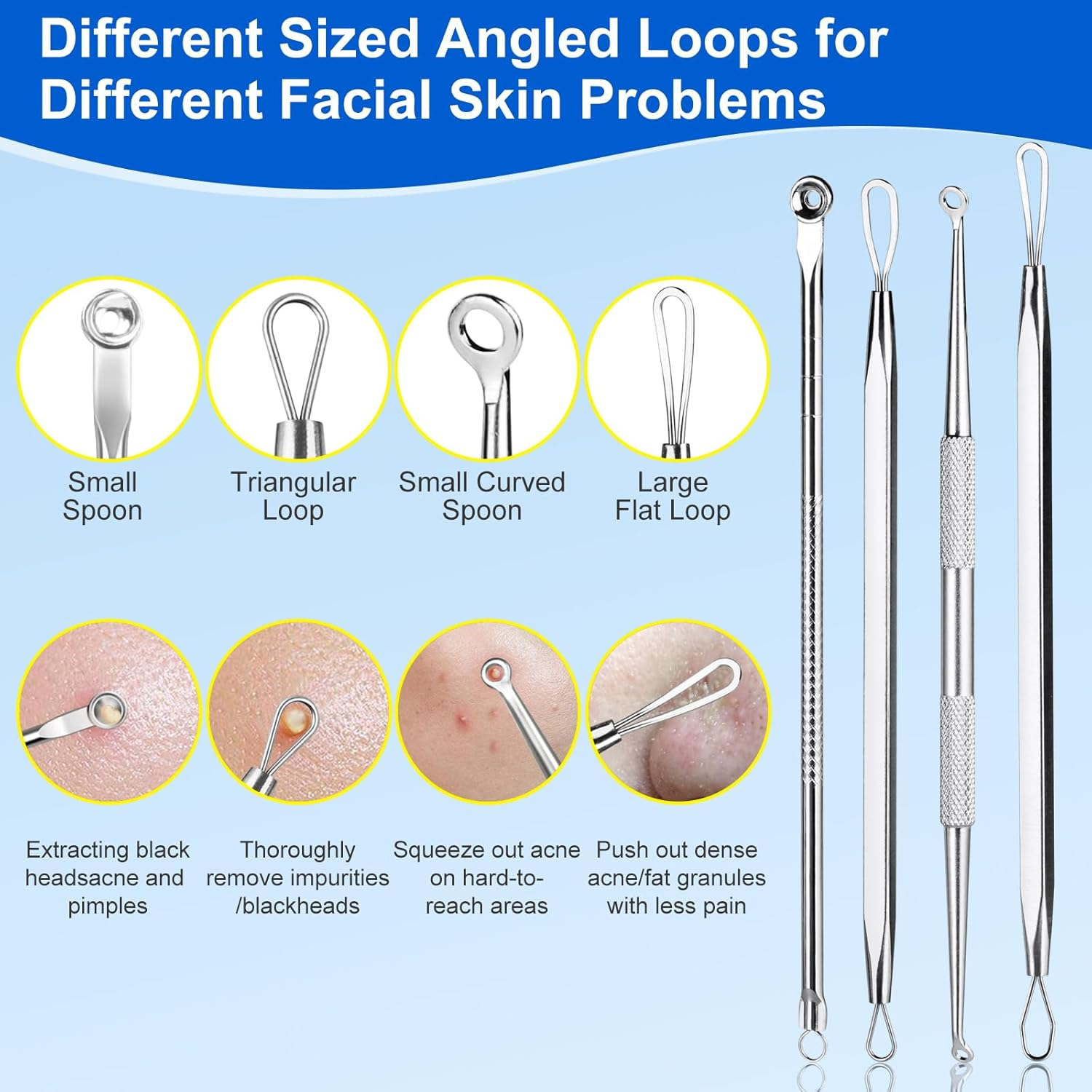 Baxrou Professional Pimple Comedone Extractor Popper Tool - 10 Pcs, Silver, Stainless Steel, Facial & Nose, Acne Removal Kit with Metal Box image number 2