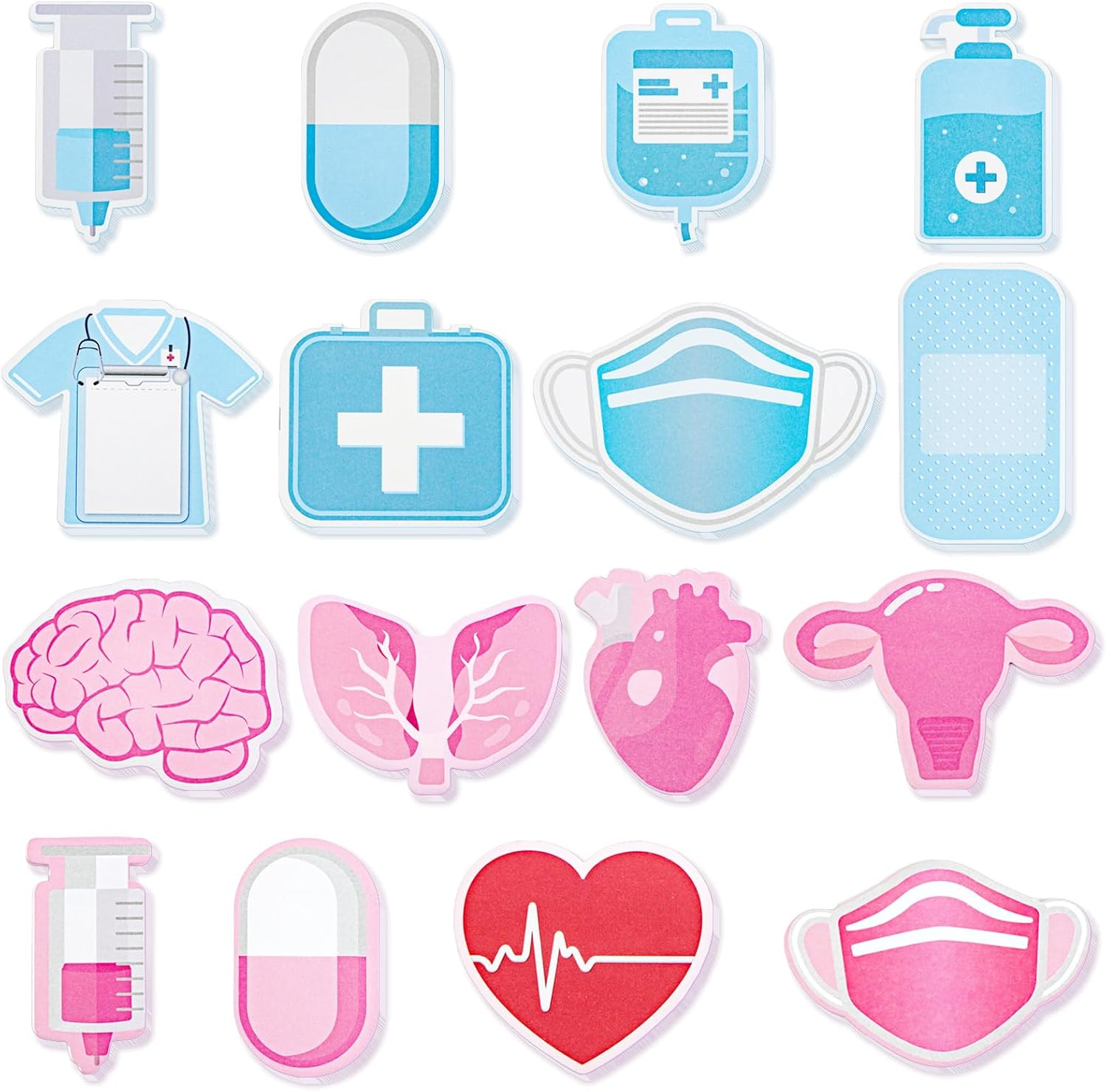 16 Pads Mini Funny Nurse Sticky Notes Medical Themed Sticky Notes Cute Nurse Notepads Memo Pads for School Students Doctor Nurse Supplies (Blue and Pink)