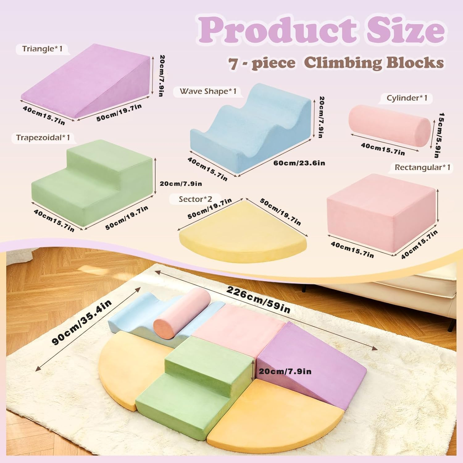 Climbing Toys for Toddlers, Toddler Climbing Toys Indoor, 7-Piece Soft Foam Climbing Blocks Set, Toddler Playtime Corner Climber Indoor Foam Play Gym for Crawling and Sliding