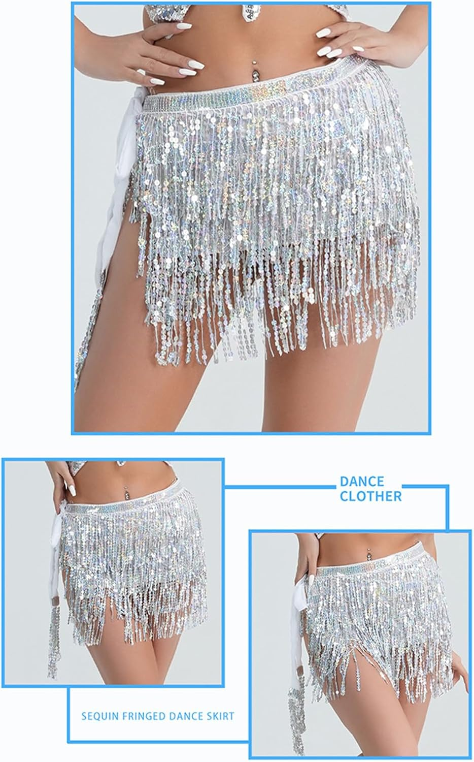 COHGUDA Women'S Sequins Tassel Skirt, Dance Performance Shorts Skirts for Celebrating Festival, Women'S Classic Sequin Tassel Skirts, Adjustable Fringe Skirt for Women, Belly Dance Skirts (Pink) image number 5