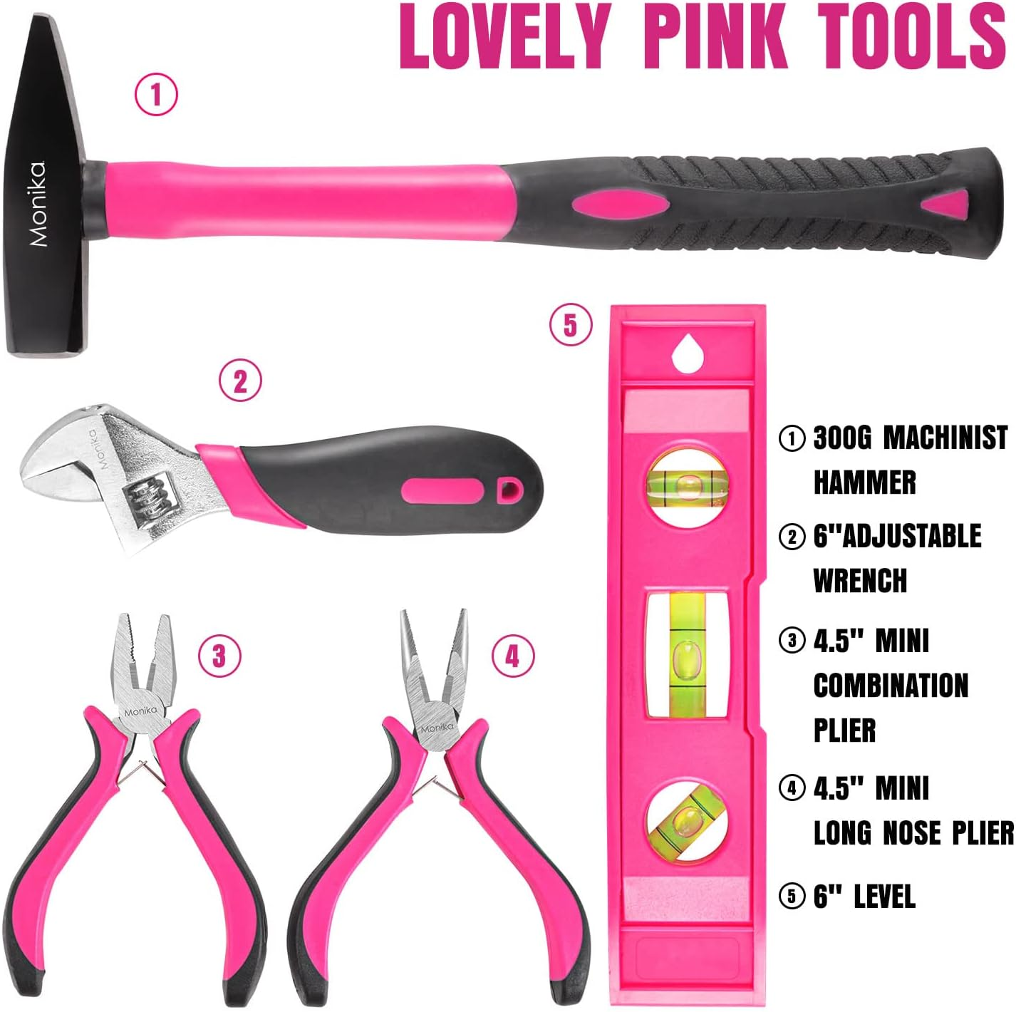 Monika 159PCS Pink Tool Kit Portable Household Tool Set Multi-Functional Repair Tool for Household Repair Removal Maintenance General Household Hand Tool Kit with Storage Case image number 4