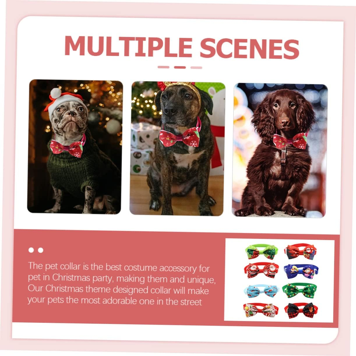 8Pcs Adjustable Christmas Pet Bow Ties Festive Pet Collars for Dogs and Cats Holiday Costume Accessories Unique Design for Christmas Parties image number 3