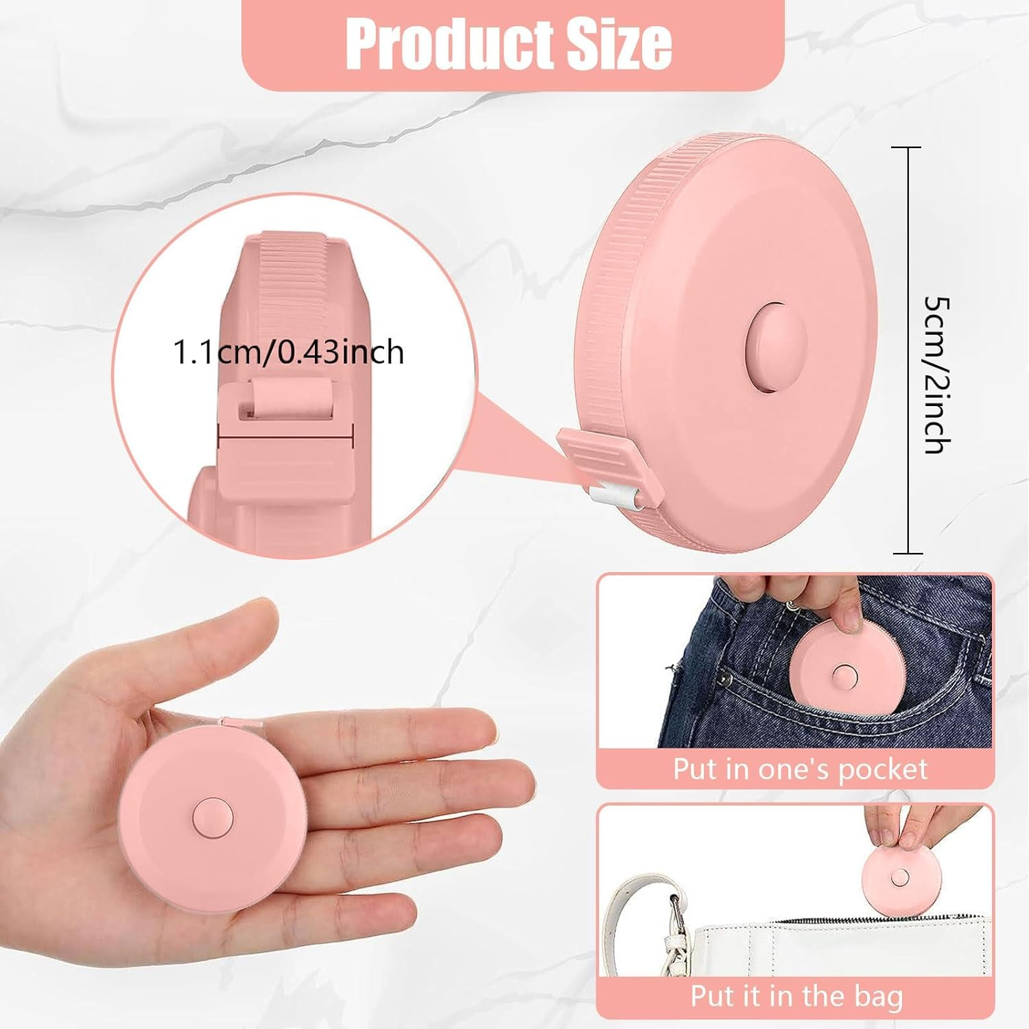 2 Pcs Body Measuring Tape, Retractable Measurement Tape for Body, Tailor, Sewing, Craft, Cloth (Rose, Pink) image number 2