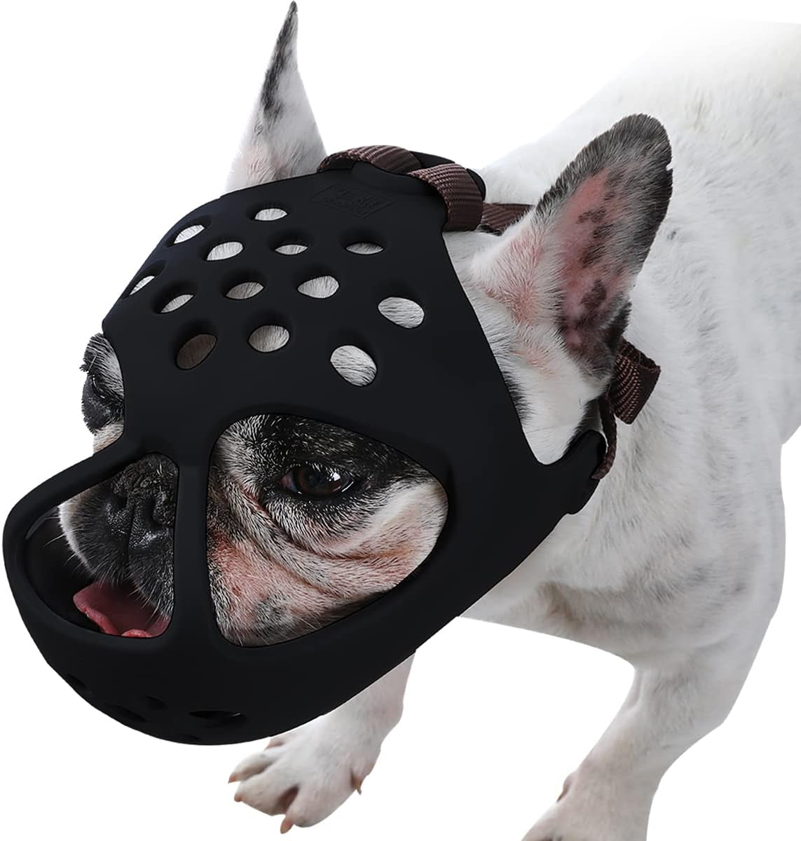 BARKLESS Dog Muzzle for Short Snout, Soft Frenchie Muzzle for Biting, Chewing, Licking for French Bulldogs Boston Terriers, Ideal for Flat-Faced Aggressive Dogs Grooming Walking, Allows Drinking image number 5
