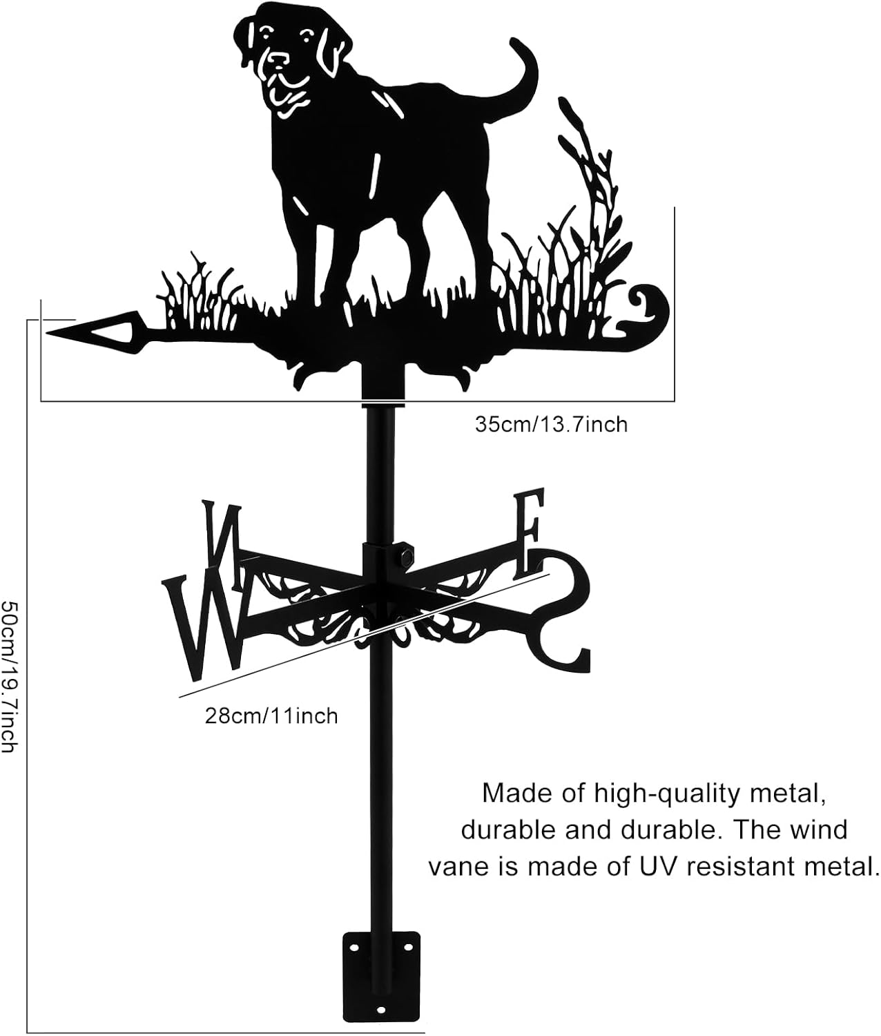 Animal Wind Direction Dog Weather Vane Metal Decorative Dog Weathervanes Creative Black Dog Ornament Indicator for Outdoor Patio Garden Porch Roof Decoration image number 2