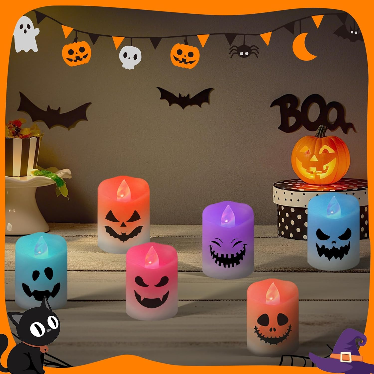 YLSD Halloween LED Candle Decoration with Remote Control, Flameless Votive Candles for Halloween Home Decor, Timing and Color Change, Battery Powered (6 Pack) image number 2